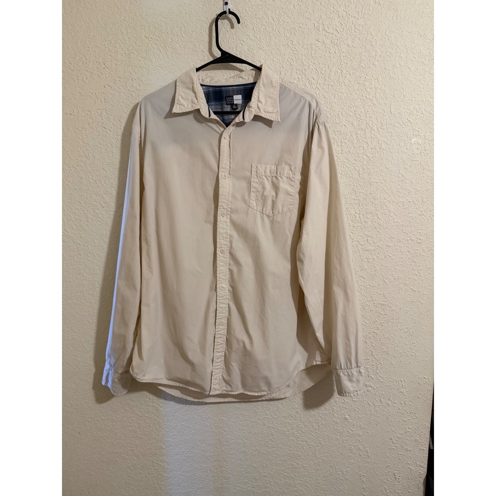 Saks Fifth Avenue Threads Mens XL Cream Corduroy Button Down Shirt Long Sleeve